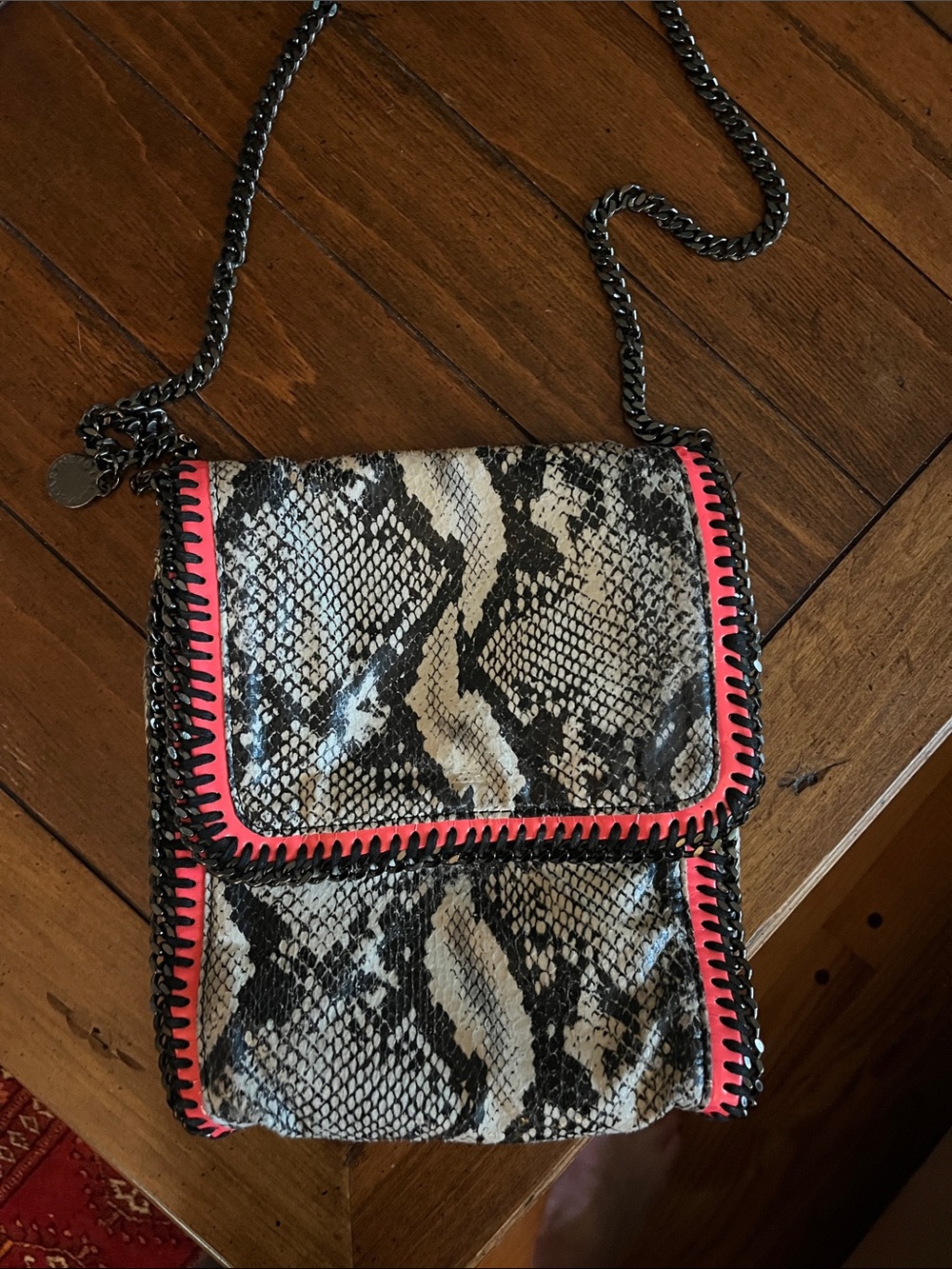 Stella McCartney Falabella Snakeskin Crossbody Bag with Neon Piping